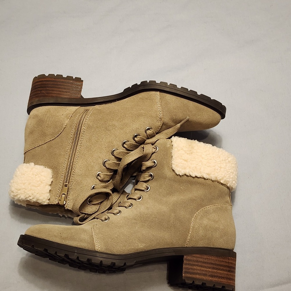Lucky Brand Womens Jacenia Suede Boots Side Zip Shearling (greenish) Size 6.5 M - Picture 3 of 11